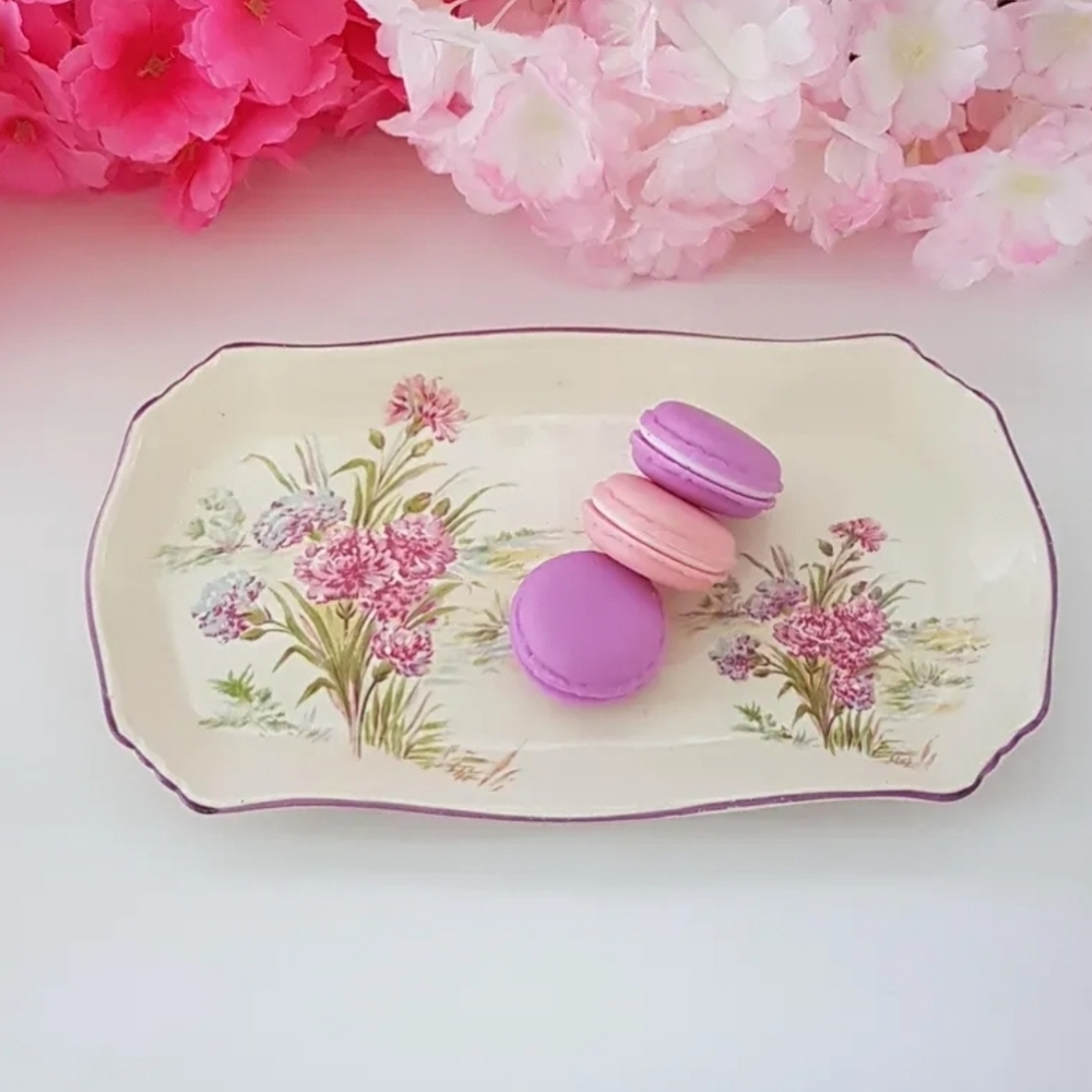 Royal Winton Pink & Mauve Carnations Rectangular Trinket Tray - Serving Dish